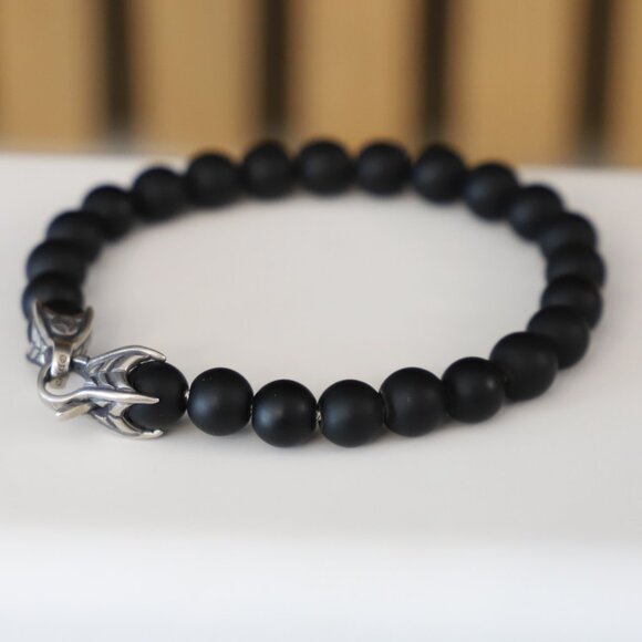 David Yurman Men's 8mm Spiritual Beads Bracelet with Black Onyx 8.5" - Picture 4 of 6